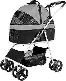 Carrinho de cachorro para cães de estimação para cães médios Carrinho de cachorro destacável Buggy Carrinho de cachorro premium para gatos com carrinho de transporte destacável Fácil de dobrar com uma mão sem zíper (Cinza B)