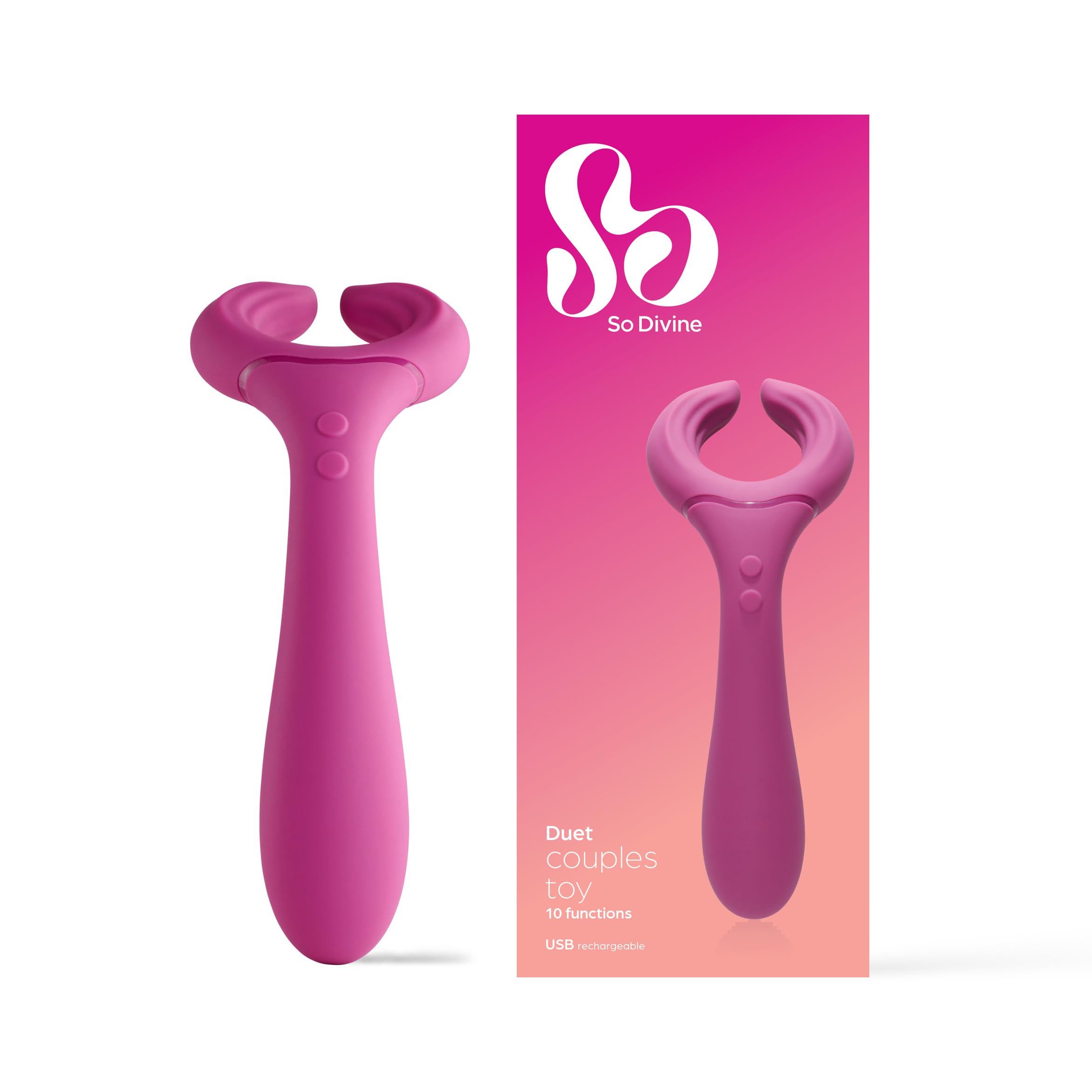 So Divine Duet Couples Vibrator- 2in1 Dildo & Vibrating Stimulator – 20 Function Sex Toy for Couples – 32 Ways to Play- Water-Resistant with Discreet Delivery