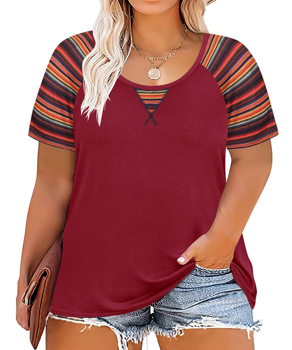 CARCOS Plus Size Tops for Women Short Sleeve Shirt Summer Star/Leopard/Tie Dye/Flower Crewneck Pullover Tunic XL-5XL