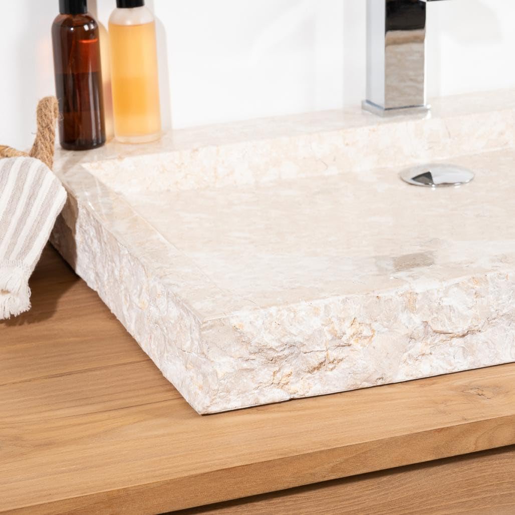 Wanda collection - Grande Vasque 70cm à Poser Rectangle en Pierre marbre Cosy crème