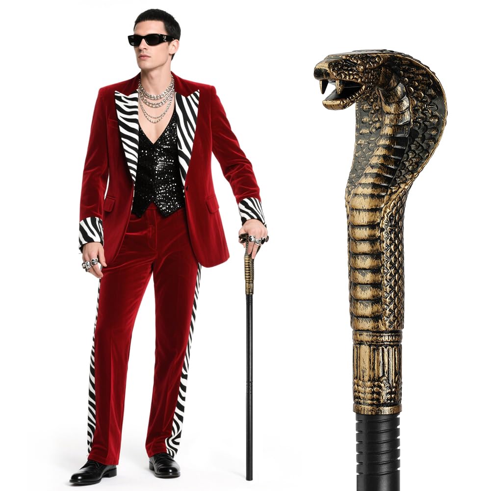 AUYAO Snake Scepter Egyptian Golden Snake Head Cane Egyptian Style Cobra Head Staff Three Section Snake Scepter Wand Pharaoh Stick Halloween Costume Prop for Party Theatrical Productions and Cosplay
