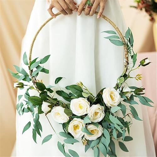 Miniatura 3 de Auvoau Paquete de 6 aros de metal de 6.5 pulgadas, corona de macramé floral para atrapasueños, decoración de boda y manualidades para colgar en la
