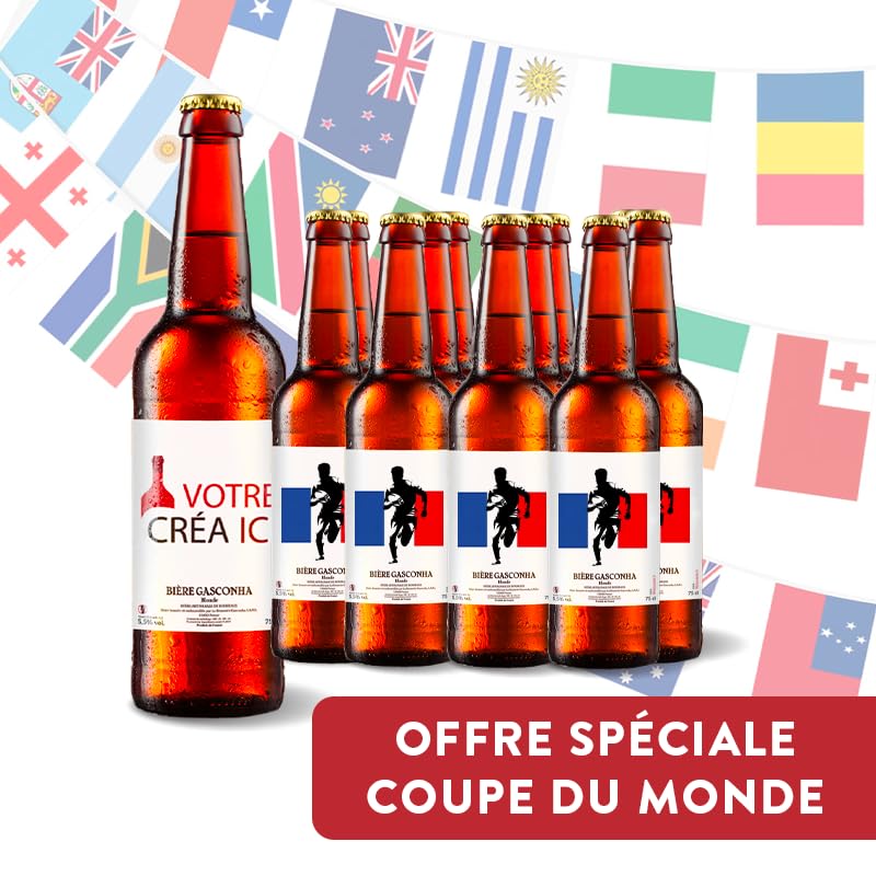 Lot de 12 bières GASCONHA - Coffret biere 33cl avec etiquette bouteille personnalisable [ Coffret degustation biere ] (Blonde)