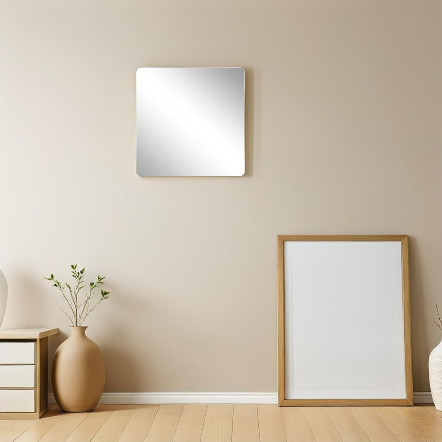 Self-Adhesive Flexible Mirror Wall Tiles 20x20cm Square Acrylic Sheets Cuttable Peel and Stick Mirror Stickers for Home Decor Room Gym 8pcs
