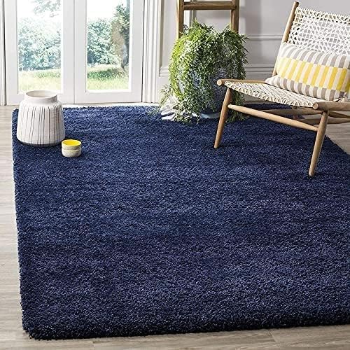 Image of RUG ERA Shaggy Carpet for Living Room 4X6 FEET Fluffy Rug for Bedroom Floor Modern Non-Slip Floor Mat & Galicha for Home Decor | Cozy Area Carpet (Plain Navy Blue)
