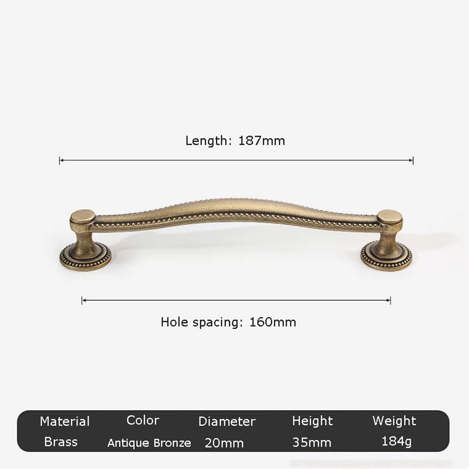 Schrankgriffe aus Messing in Antikbronze mit Doppellochbefestigung, zwei Längenoptionen for Kleiderschränke, Schubladen und Küchenschränke(187mm)