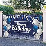 Tatuo Happy Birthday Decorations Backdrop Banner, Glitter Birthday Backdrop Sign Poster Party Supplies Photo Background for Men Women, 72.8 x 43.3 Inch(Silver and Navy Blue) - Image 5
