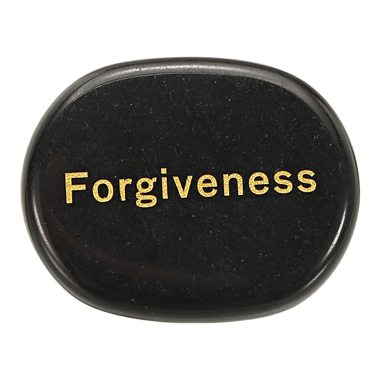 sourcing map Engraved Inspirational Stones, Natural Worry Stone Oval Crystal Thumb Rocks with Engraved Words for Women Stress Gifts, Black Obsidian-Forgiveness
