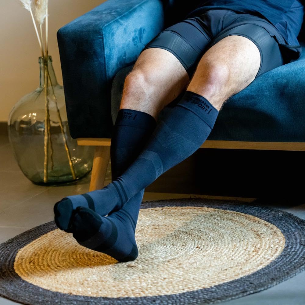 Thuasne - Chaussettes Longues de Récupération UP RECOVERY - Compression Dégressive de la Cheville vers le Mollet - Fabriquées en France