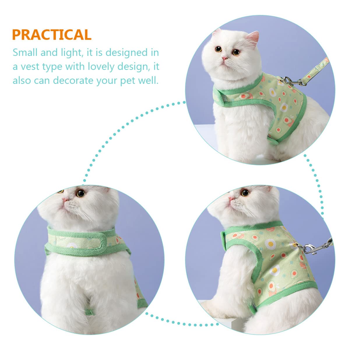 Mipcase 4sets Pettorina Traspirantper Gatti Con Guinzaglio Di Design Leggero Per Allenamento e Passeggiate Sicure Adatta Gatti Di Avocado