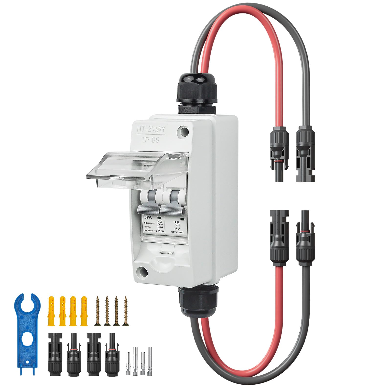 PJERJZN Solar Disconnect Switch 25A 1000V solar panel isolator switch DC/AC Miniature Circuit Breaker with Waterproof Box UV Resistant for Solar Panel PV Systems and Battery Applications (25A)