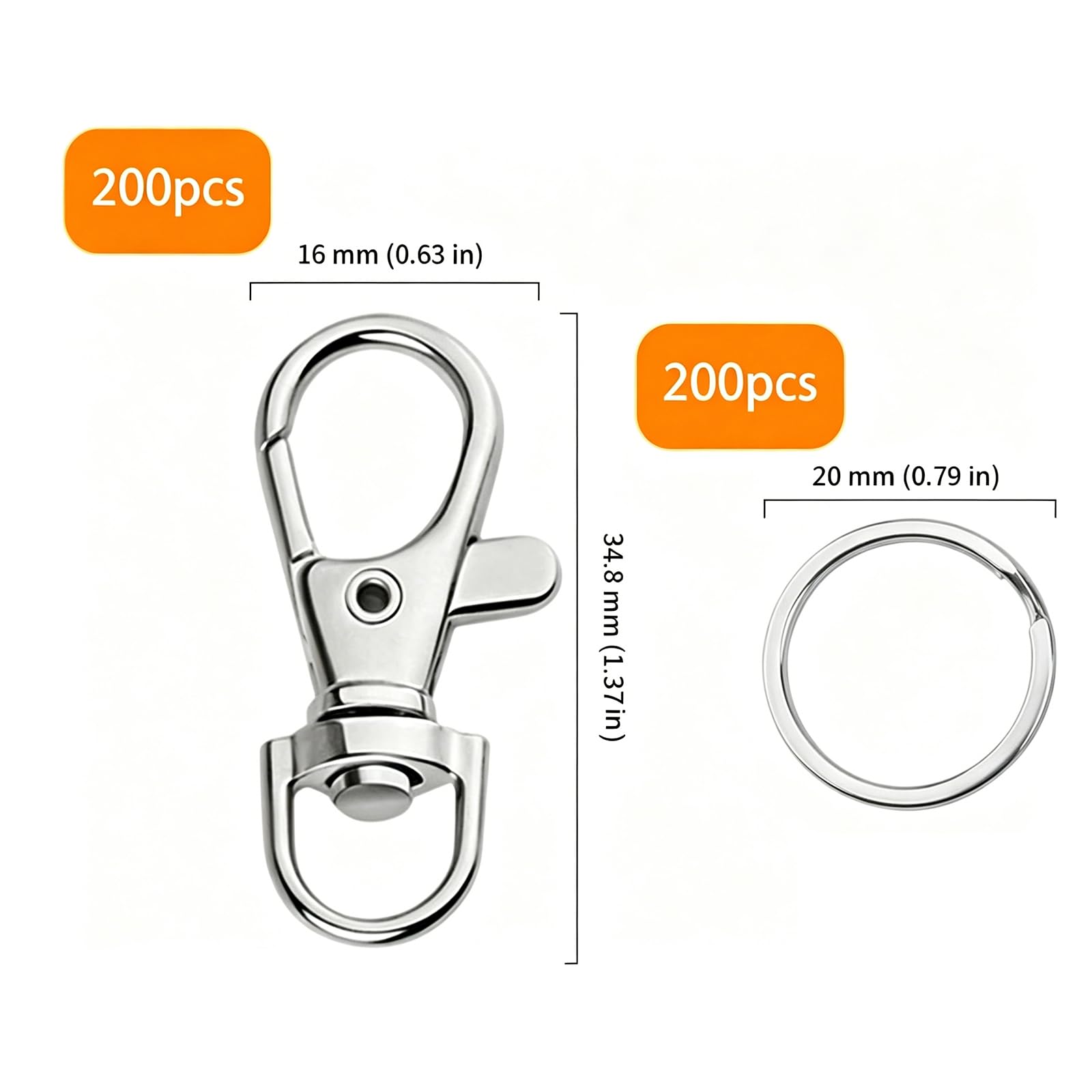 400 pezzi Moschettoni Portachiavi, Chiusura Portachiavi in metallo, con anello rotante a 360°, per ricambi e progetti creativi, borse e tracolle, larghezza 16 mm, Argento