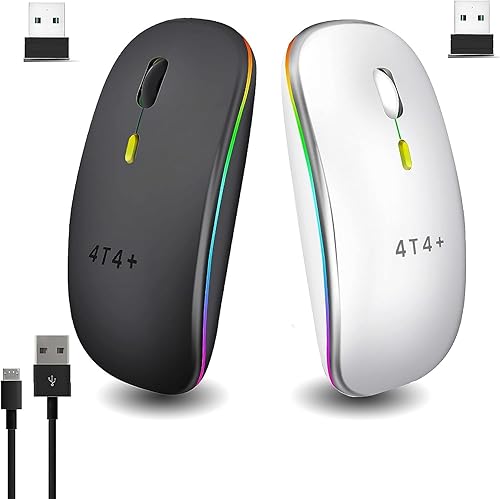 Ratón inalámbrico delgado y silencioso Bluetooth ratón+receptor USB, mouse inalámbrico con retroiluminación RGB, mouse inalámbrico, recargable y sin