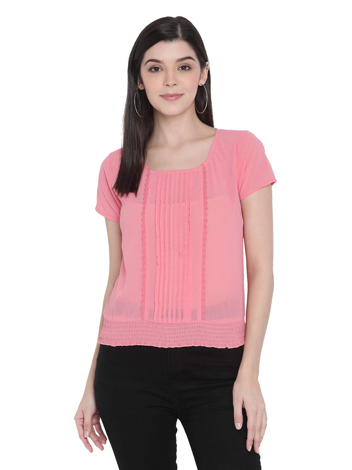 PORSORTEWomens Polyester Georgette Pleated Front Top