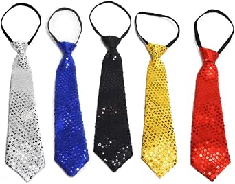 Cravate à Paillettes Noir Argent - 2 Pièces élastique Pour Fête Et Soirée Disco
