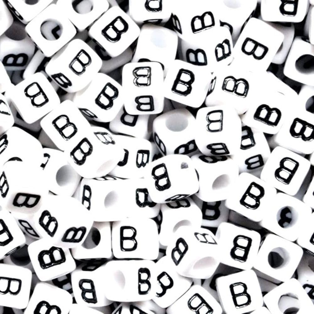 100 pcs 6mm White Cube Letter Alphabet Acrylic Beads Single & Mixed Letters (B)