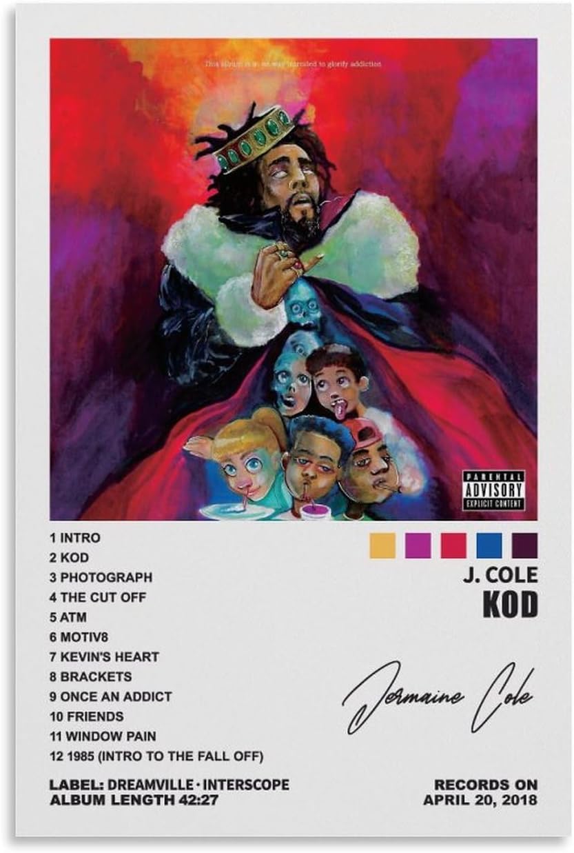 YELLOWV J.cole Poster Kod Album Cover Posters Poster Decorative Painting Canvas Wall Art Living Room Posters Bedroom Painting 12x18inch(30x45cm)