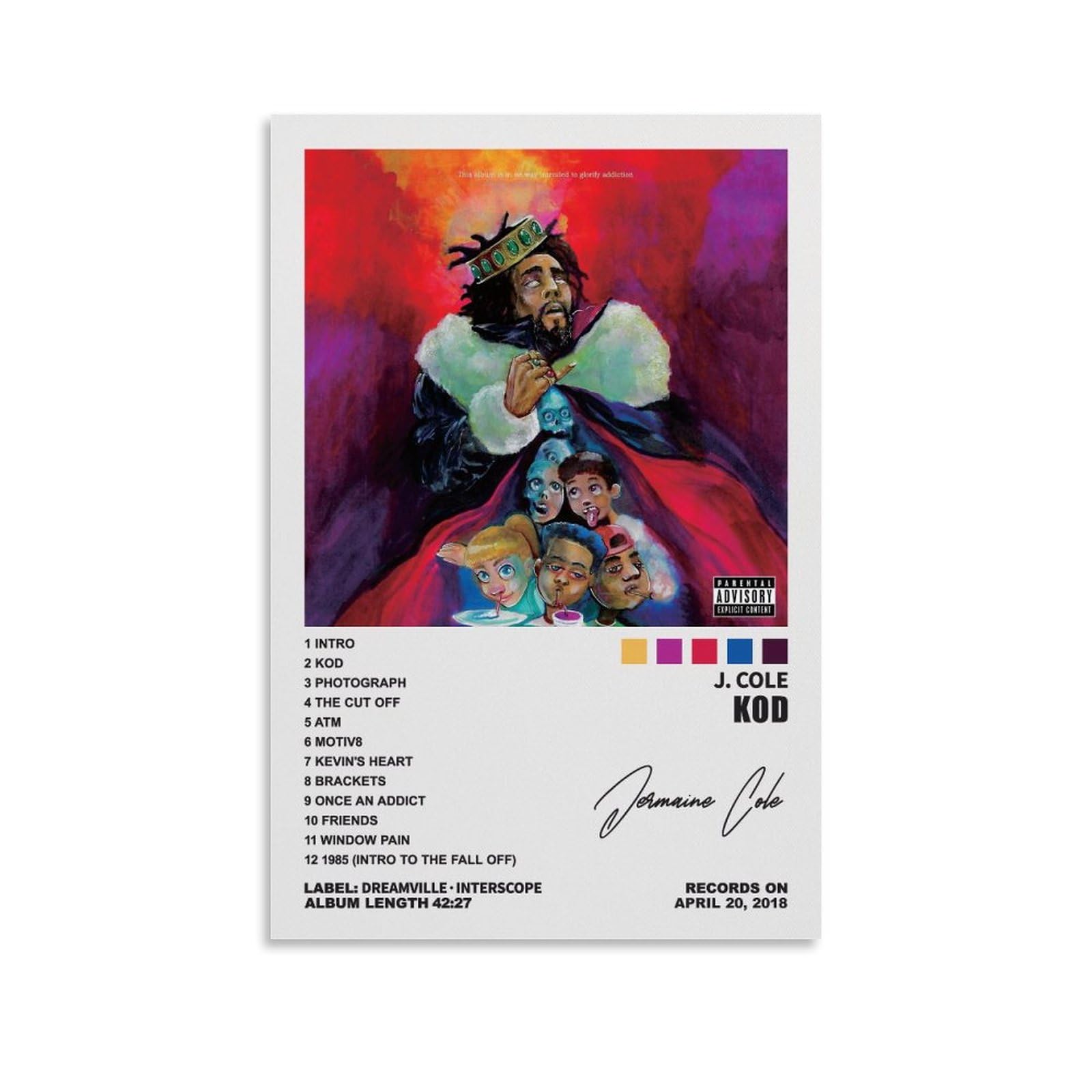 J.cole Poster Kod Album Cover Posters Poster Decorative Painting Canvas Wall Art Living Room Posters Bedroom Painting 12x18inch(30x45cm)