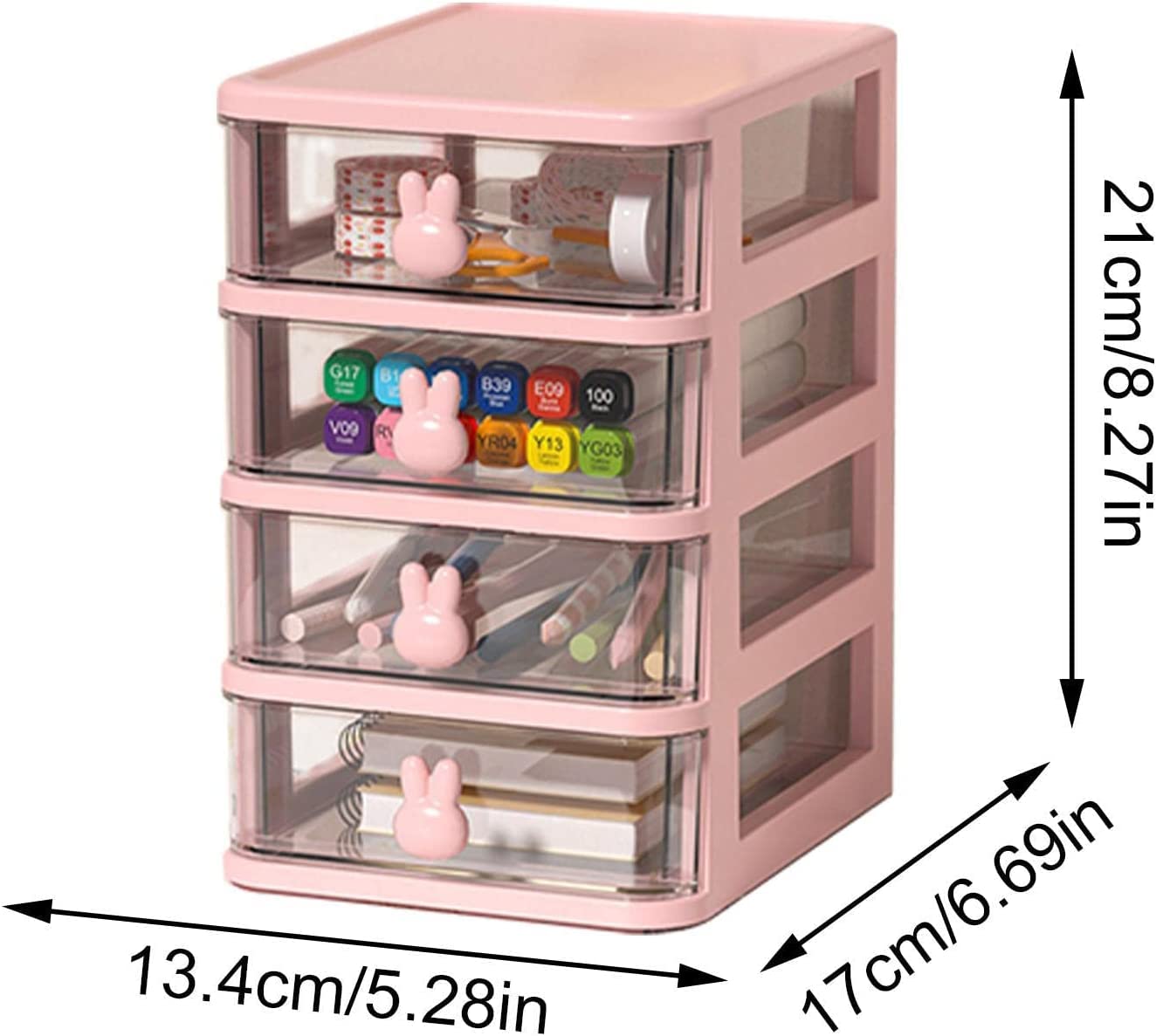 House of Quirk 4 Tier Transparent Cosmetic Jewelry Box, Office Desktop Drawer Storage Box, Plastic Multi-Layer Small Storage Box (White) 3