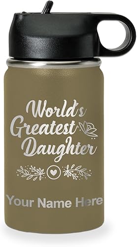 Miniatura 24 de LaserGram Personalized Water Bottle, World's Greatest Daughter, Stainless Steel Double Wall Vacuum Insulated with Flip Top Straw, Custom Engraved