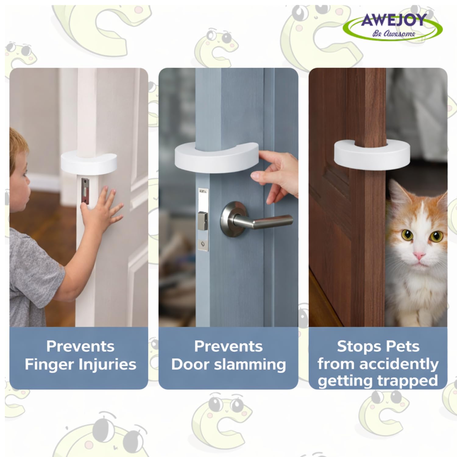 AWEJOY Baby Safety Door Stopper Guard| Soft Foam Jammer for Home | Prevents Finger Injuries & Slamming | Baby Proofing Guard for Kids & Pets (White, Pack of 4) 3