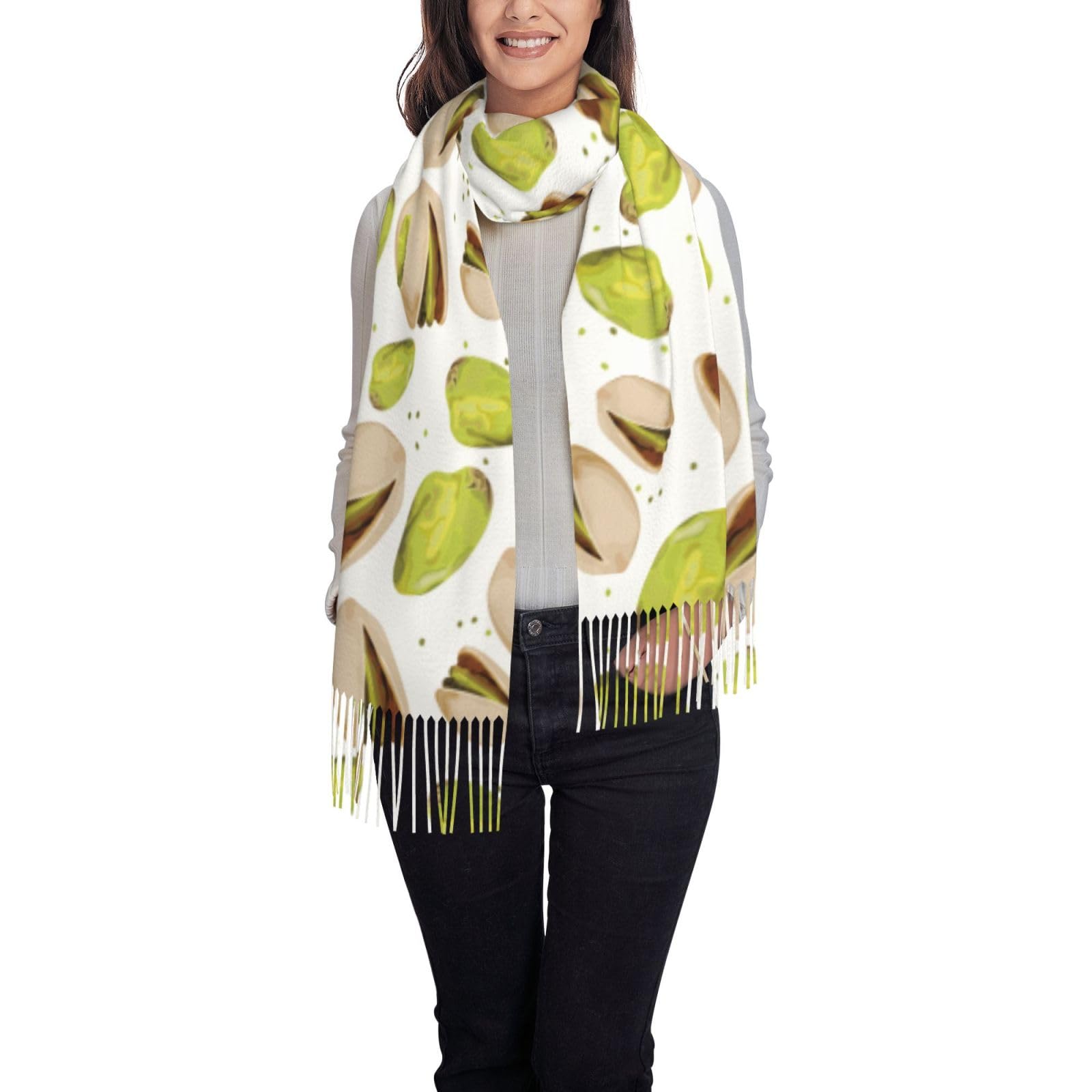 Hnnkloy Unisex As Picture Green Pistachio Pattern,Women's Fashion Imitation Cashmere Scarf, Lightweight Tassel Shawl 197X72 Cm