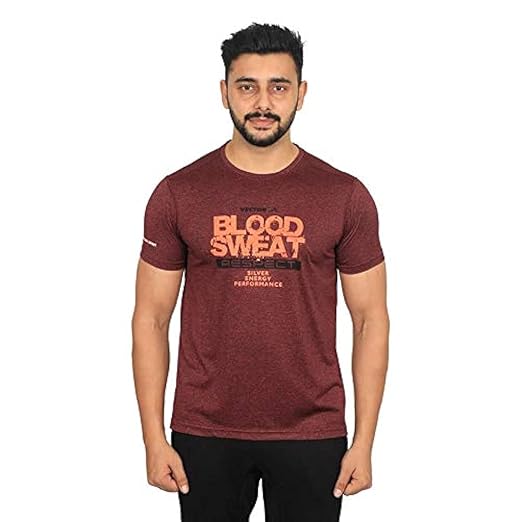Silver-Energy-W Mens Round Neck Stretchable T-Shirt (Wine)