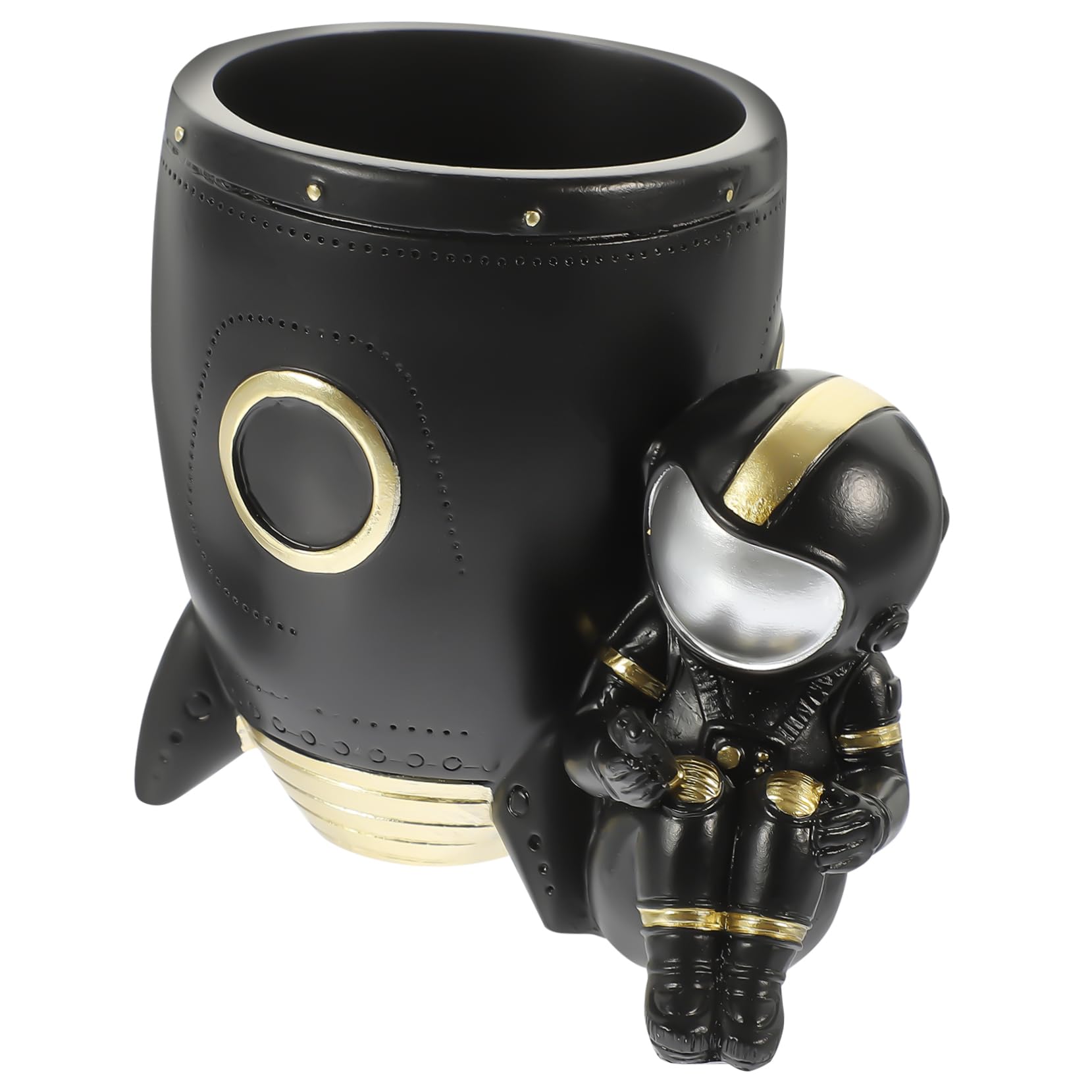 Fini le bureau en désordre avec ce pot à crayons astronaute noir en résine durable