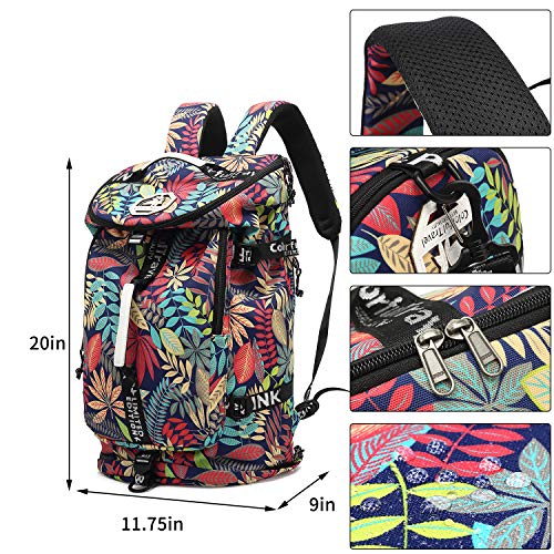 Floral Gym Duffle Bag Backpack 4 ways for Women Waterproof with Shoes Compartment for travel Sport Hiking laptop College Lightweight, Kalesi