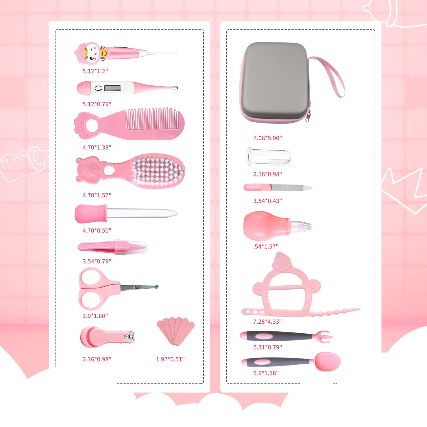Amazon.com : Baby Girl Grooming and Healthcare Kit 22Pcs, Grooming Kit for  Baby Girl, Newborn Grooming Kit with Comb Brush Set, Imitation Leather  Case, Bendable Spoon Fork. Thoughtful Gift to First-time Parents :