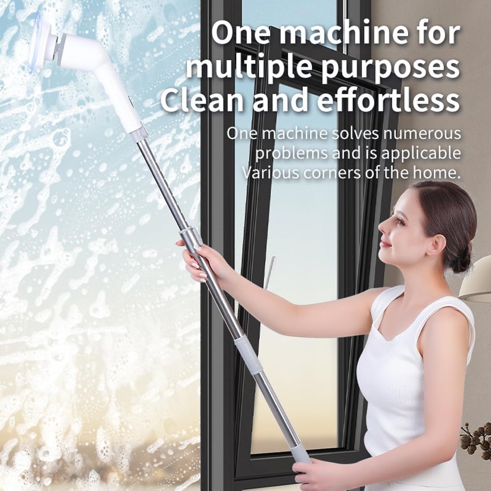 Depurador Eléctrico Inalámbrico De 360 ​​grados,Cepillo De Limpieza Eléctrico For El Hogar, Con 8 Cabezales De Cepillo Reemplazables Y Brazo De Extensión Ajustable For Baño, Piso, Ducha, Bañera, Vidri