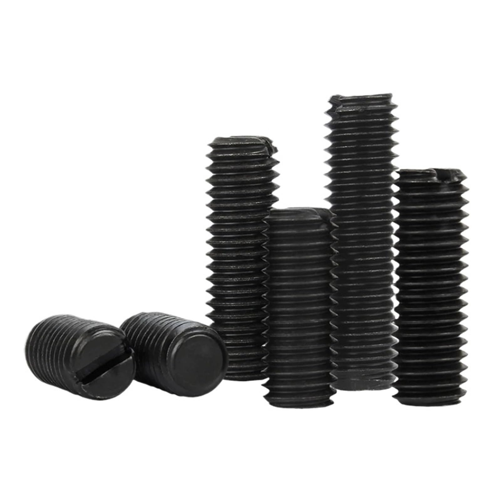 Tornillos de fijación de punta plana ranurada de acero al carbono negro, tornillo prisionero M2 M2.5 M3 M4 M5 M6 M8, perno prisionero ranurado métrico, grado 4,8 DIN916(M6x10mm(200pcs))