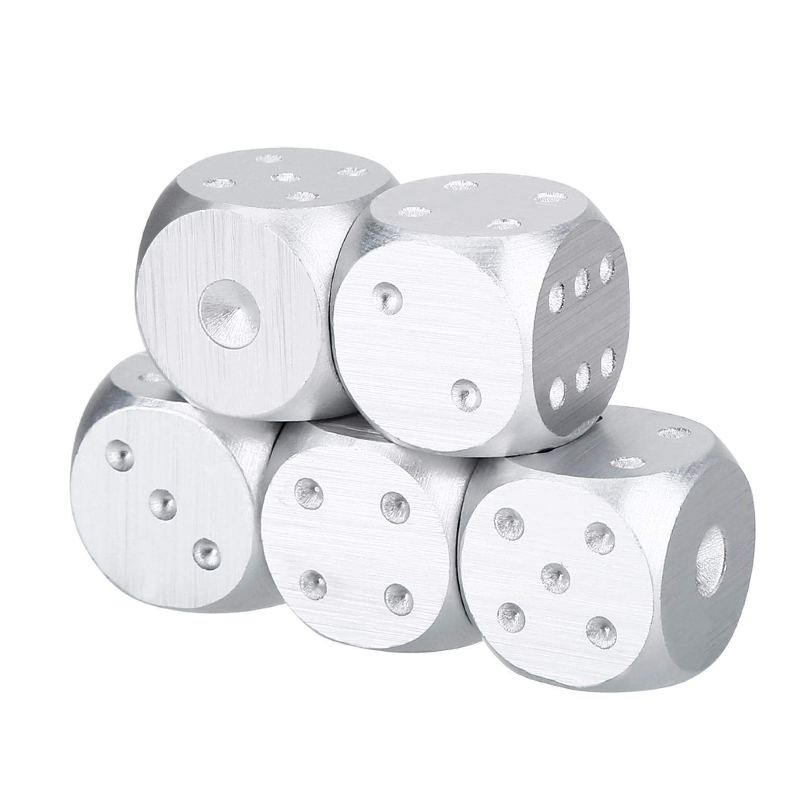Dés de Jeu de Table, Jeu de dés de Jeux de Poker de Jeu de Table en Alliage d'aluminium 5 pièces avec boîte de Rangement(Carré d'argent)