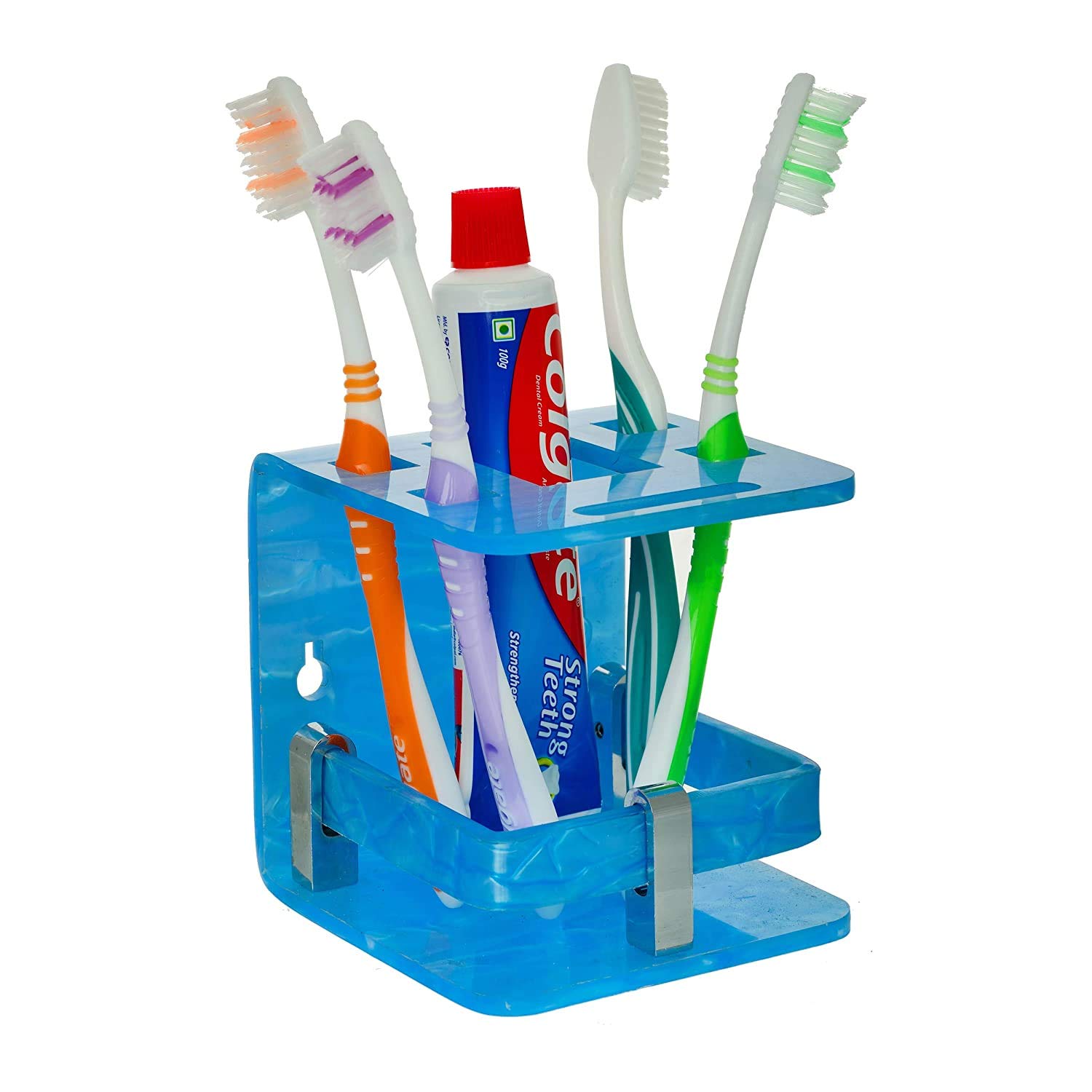 Horseway Acrylic Tooth Brush Holder/Tooth Paste Stand-Tumbler Holder/Rack for Bathroom (Blue)