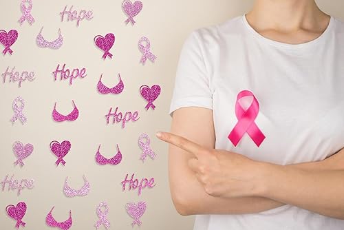 Miniatura 5 de 200 piezas de confeti de concientización sobre el cáncer de mama, cintas rosadas, palomas, confeti de papel con purpurina para mujeres y niñas