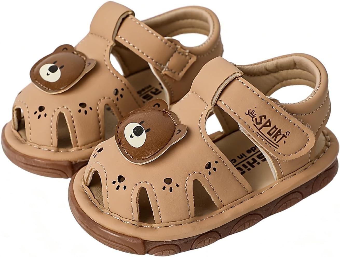 Baby Boys Girls Summer Sandals Cue Bear Pattern Squeaky Squeaky Shoes Non-Slip Newborn First Walking Shoes