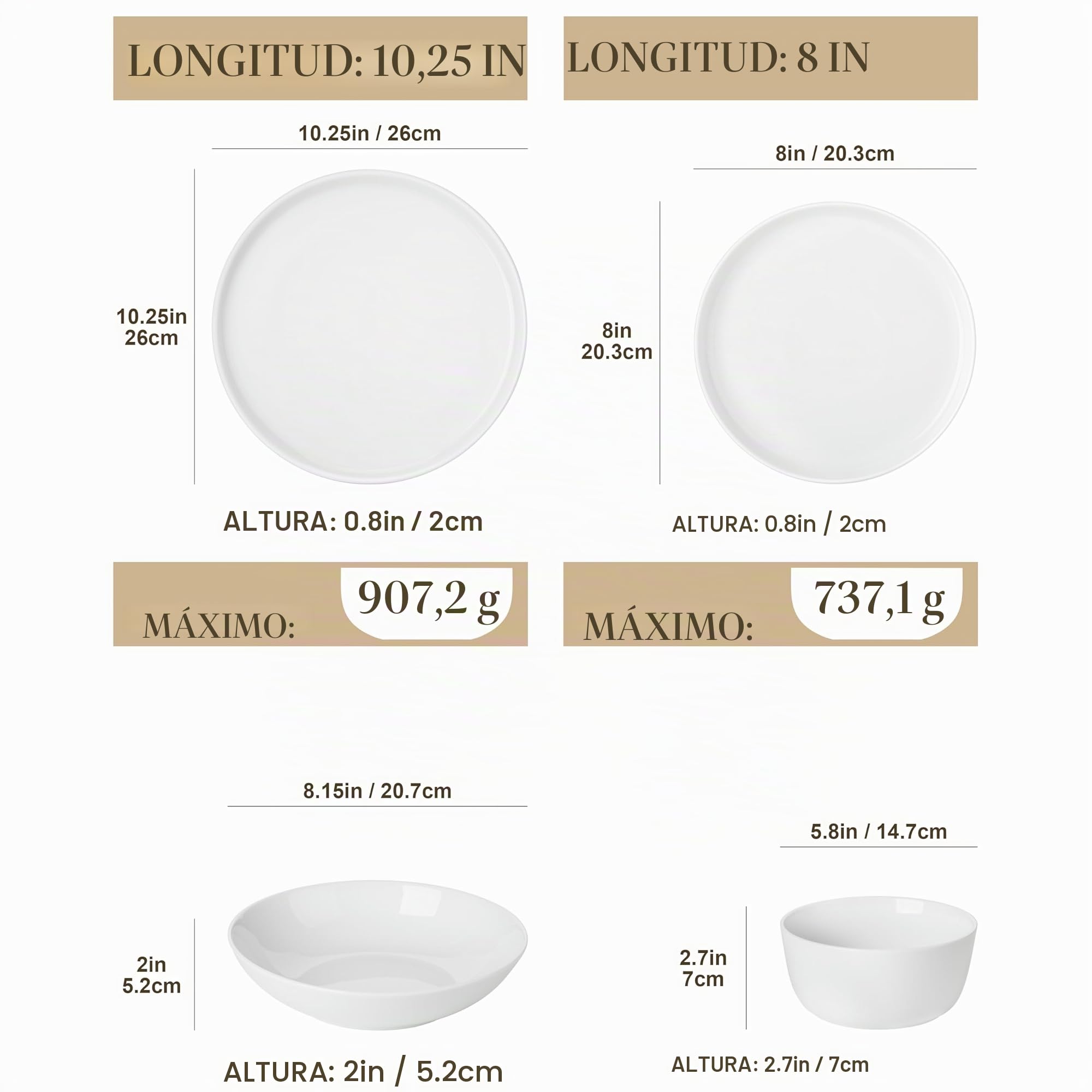 MALACASA Juego de Vajilla de Porcelana para 6 Personas, 24 Piezas Vajillas Completas Modernas con Platos, Llanos, Cuencos, Blanco - Serie LEXI