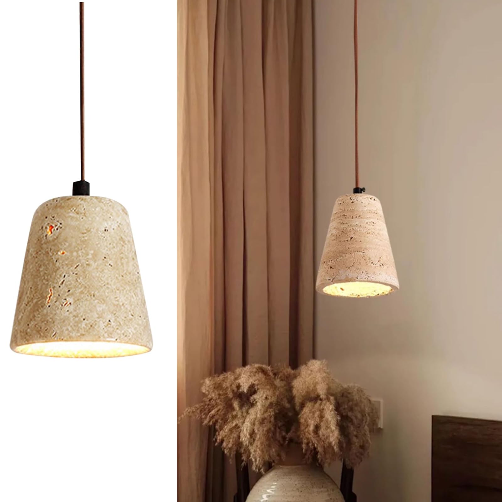 HYJAUSXB Modern Pendant Ceiling Light,Vintage Yellow Travertine Light - Japanese Style, Rustic Wood Industrial Chandelier for Dining Room Table Kitchen Island Farmhouse Bedroom Bathroom