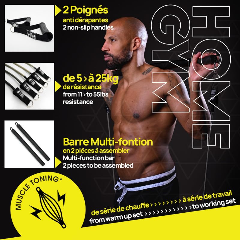 Mr.WORKOUT KIT Fitness 7 Bandes Résistance, Poignées, Sangles, Ancrages, Sac Transport + Vidéos Exercices – Renforcement Musculaire, Mobilité, Rééducation - Entraînement Maison, Outdoor - 2 Modèles