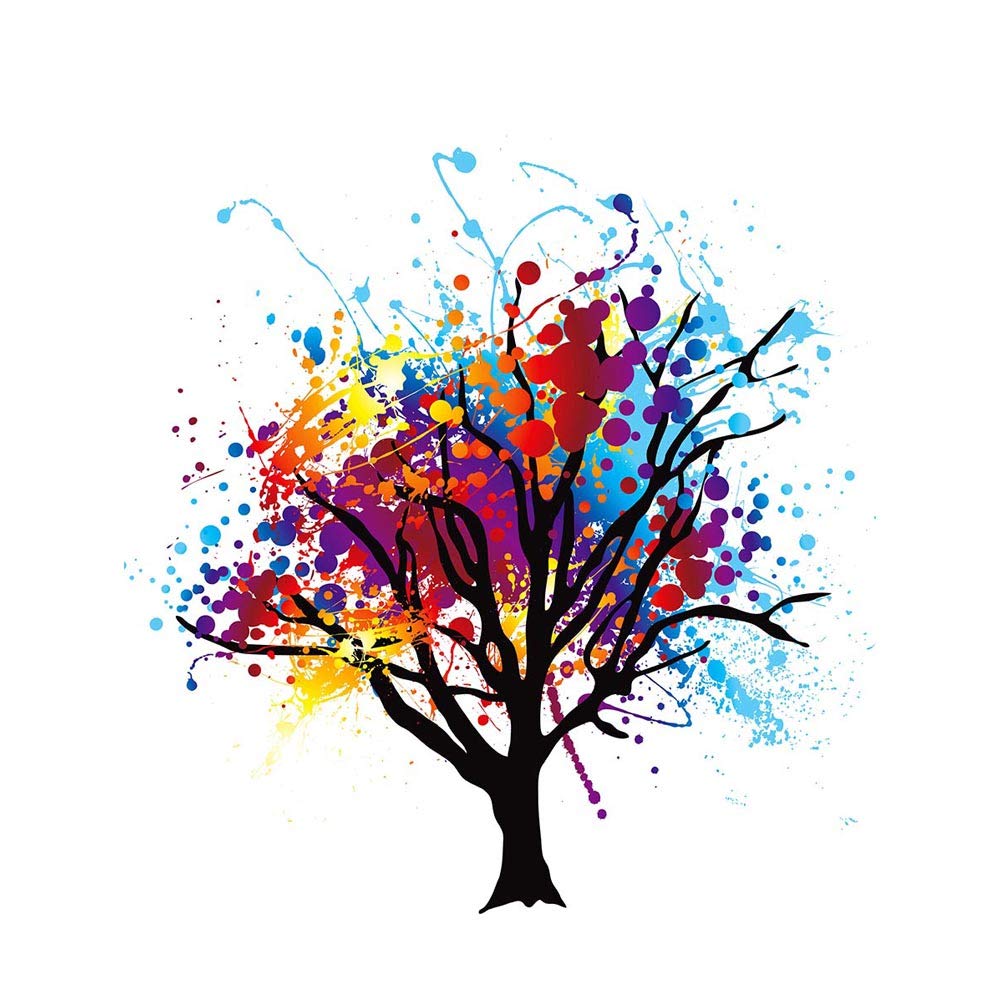 Wee Blue Coo Paint Splat Abstract Tree Rainbow Art Print Poster Wall Decor 12X16 Inch