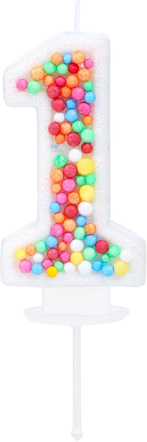 Rainbow Number 1 Candle, Colorful Cake Topper for Girls Birthday