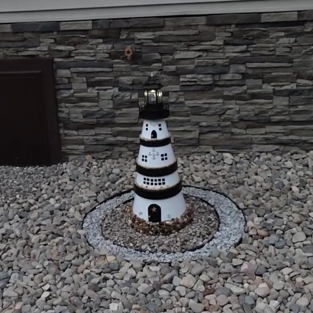 LED Solar Rotating Light Solar Powered Lighthouse LED Lawn Waterproof Towers Lights for Outdoor Garden Patio Balcony Automatically Charges (Black)