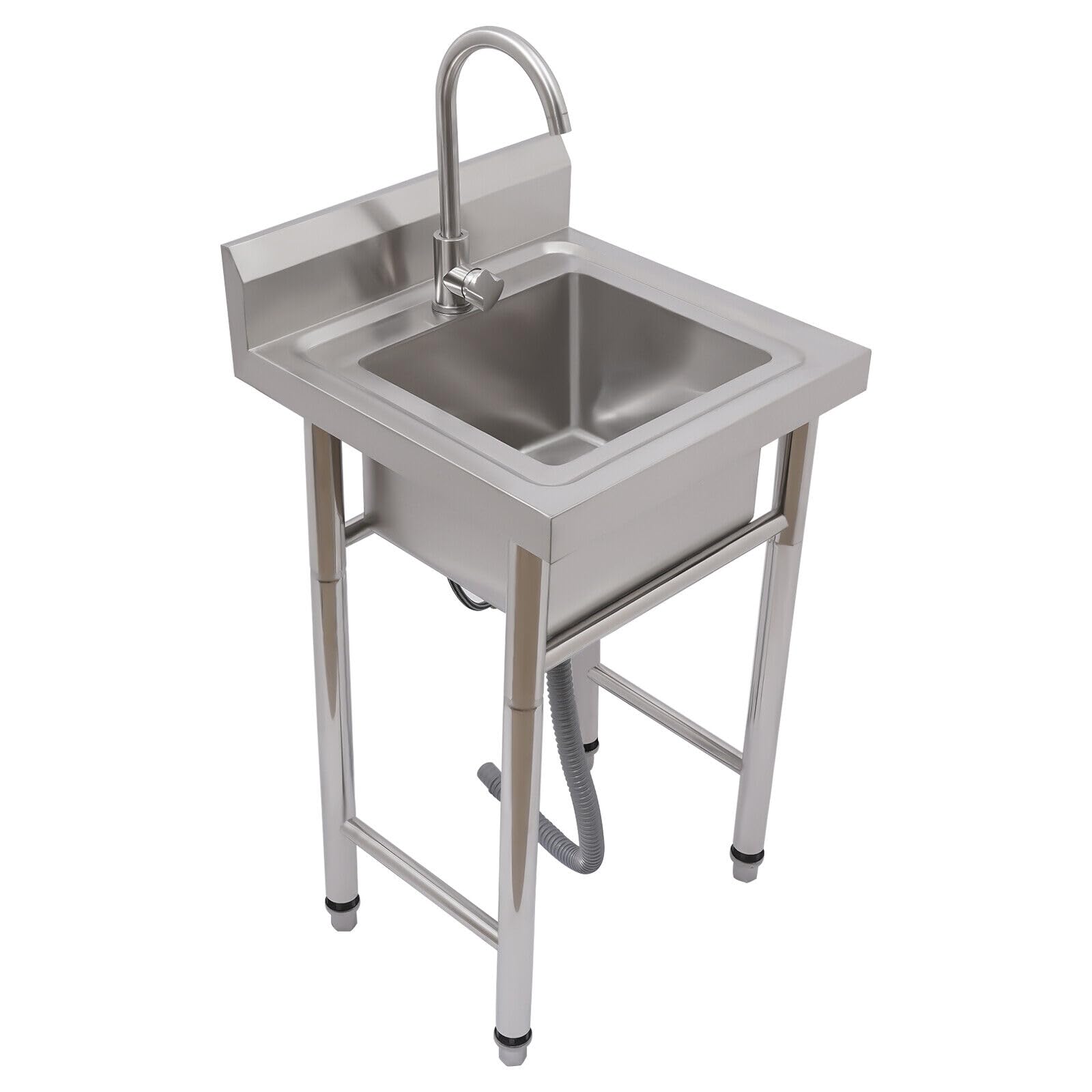Fregadero de cocina de acero inoxidable, kit de fregadero de cocina de acero inoxidable, juego de fregadero rectangular de acero inoxidable con colador de desagüe con grifo y tubos de bajada,