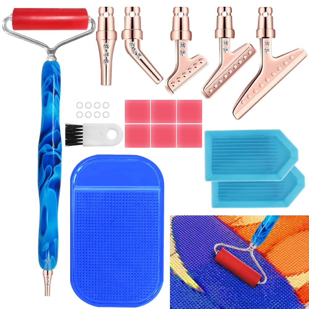 17 Pcs Diamond Art Painting Pen Kits, AIFUDA 45° Ergonomic 5 Pcs Metal Tips and 1 Pcs Roller, 5D Diamond Paint Pen Accessories Tools for DIY Painting Crafts