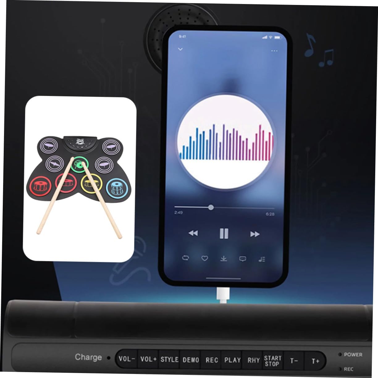 電子ドラムセット ロールアップ式電子ドラムキット USB接続対応 録音再生機能付き 子供用おもちゃ 自宅練習向け バッテリーなし