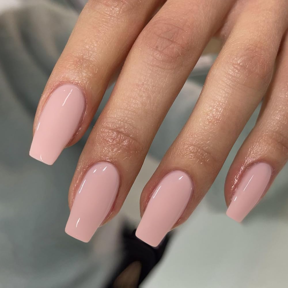 SXVME Light Pink Press on Nails Long Square, Pastel Pink False Nails Medium Coffin, Glossy Gel Fake Nails Press on - Image 3