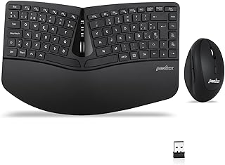 Perixx Peridiuo-606 - Conjunto de teclado compacto ergonómico e rato vertical sem fio, apoio para pulsos ajustável e tec...