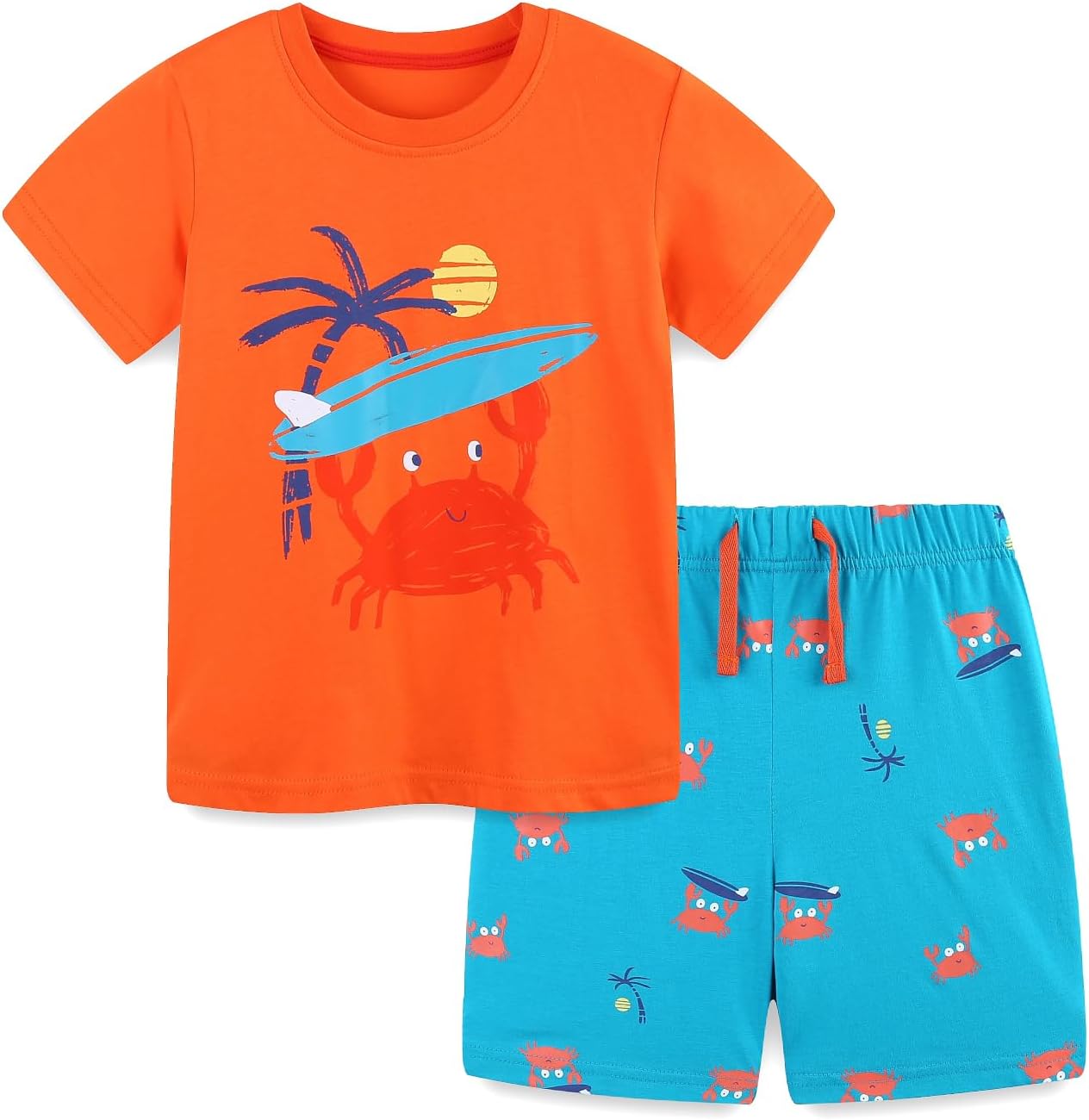 Boys Shorts Set Summer Outfits for Kids Short Sleeve Tshirts Toddler Cartoon Cotton Clothing Set 3-7T
