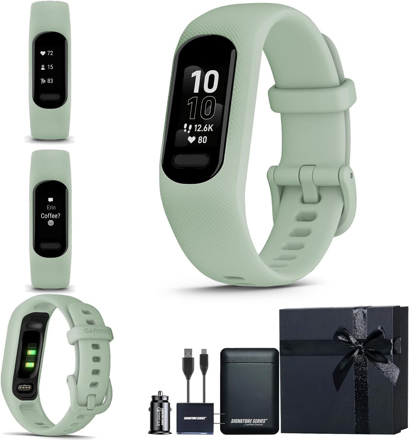Garmin vivosmart 5 Fitness Tracker | Long-Lasting Battery, Wrist Heart Rate, Sleep Tracking, Smart Notifications, Compatible with Phone GPS | Mint, Small/Medium with Signature Series Gift Bundle