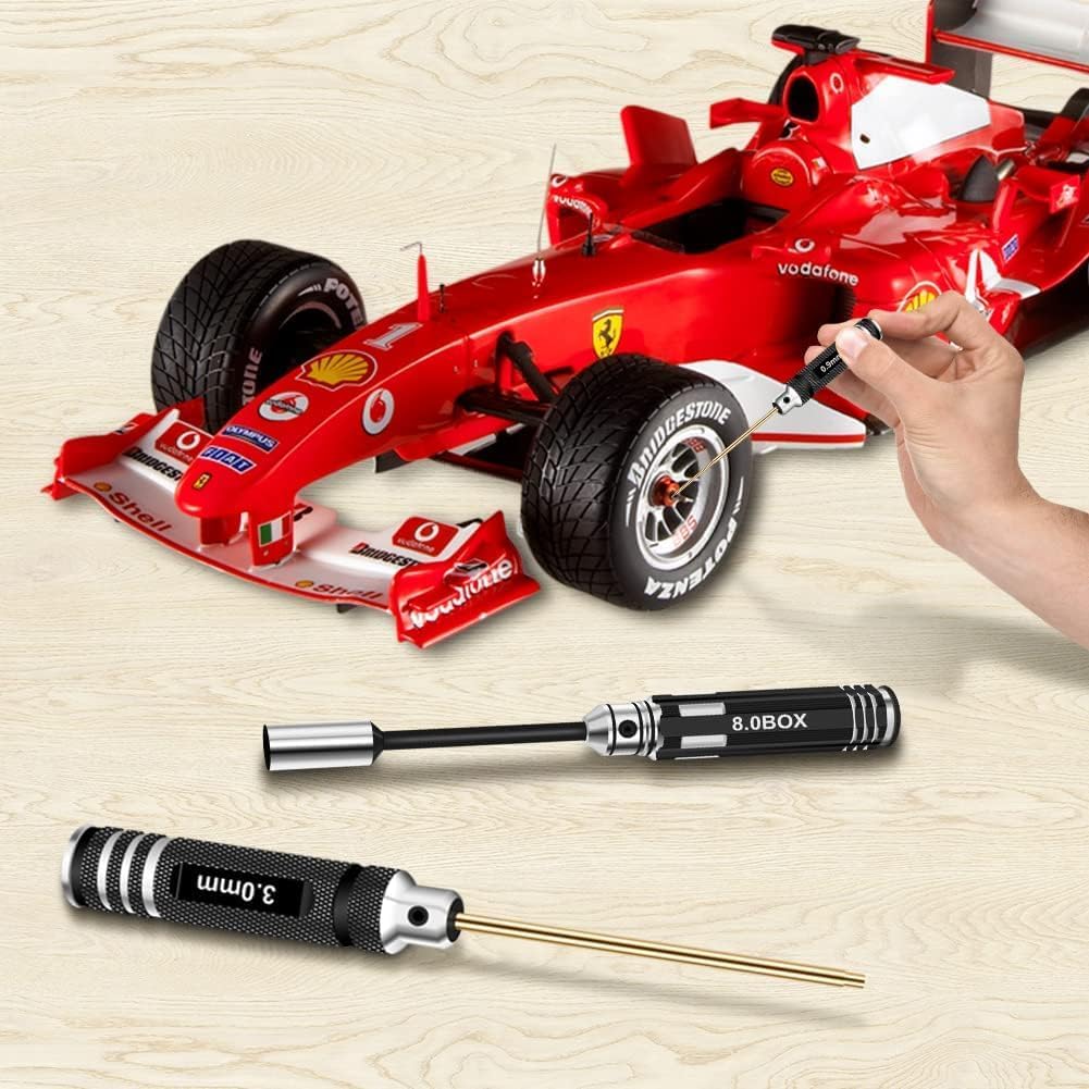 RC Car Tool Kit - 16pcs Screwdriver Set Includes Flat, Phillips, Hex, Titanium Steel Tools with Storage Bag for RC Car, Drone, Helicopter Models